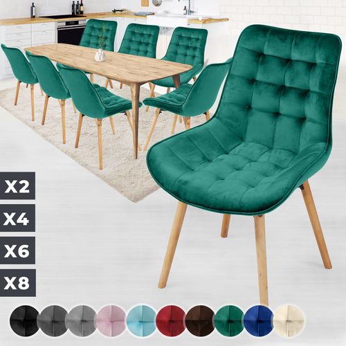 Miadomodo® Chaise De Salle À Manger En Velours - Lot De 8, Pieds En Hêtre, Style Rétro, Rembourrées, Vert - Chaise Scandinave Pour Salon