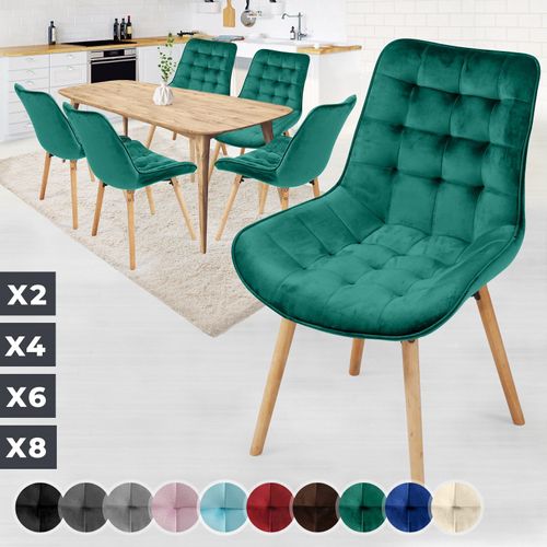 Miadomodo® Chaise De Salle À Manger En Velours - Lot De 6, Pieds En Hêtre, Style Rétro, Rembourrées, Vert - Chaise Scandinave Pour Salon