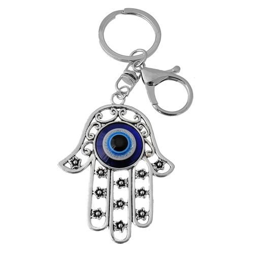 Porte-Clés Oeil Main De Fatma Bijou De Sac Avec Mousqueton Et Anneau Argenté