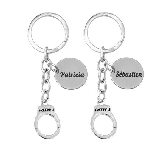 Porte-Clés Menotte Lot De 2 Argenté Gravure Personnalisée Sur Médaille