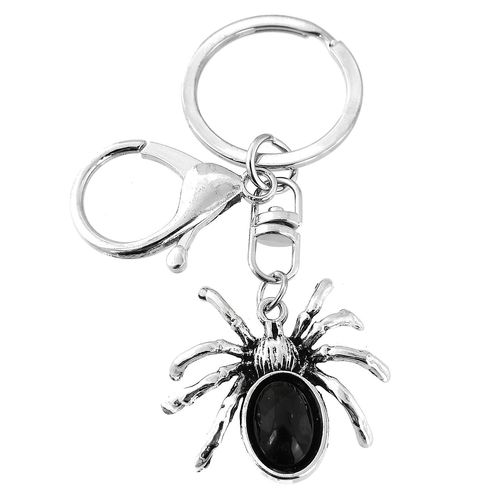 Porte-Clés Araignée Perle Noire Bijou De Sac Avec Mousqueton Et Anneau Argenté