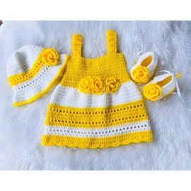 0 - 3 & 3 - 6 Months - Soft Acrylic Yarn Baby Frock Set For Baby Girl - Crochet Baby Girl Outfit - Handmade New Born Girl Clothing