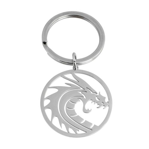 Porte-Clés Dragon Dans Un Cercle Acier Inoxydable