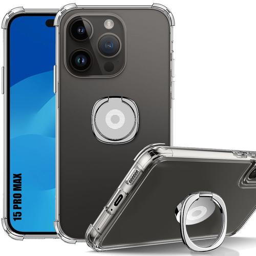 Coque Pour Iphone 15 Pro Max - Protection Silicone Transparent Antichoc Avec Support Anneau Argenté - E.F.Connection