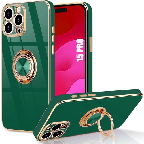 Coque Silicone Pour Iphone 15 Pro, Protection Anti-Rayures Antichoc Avec Anneau Support Vert Nuit - E.F.Connection
