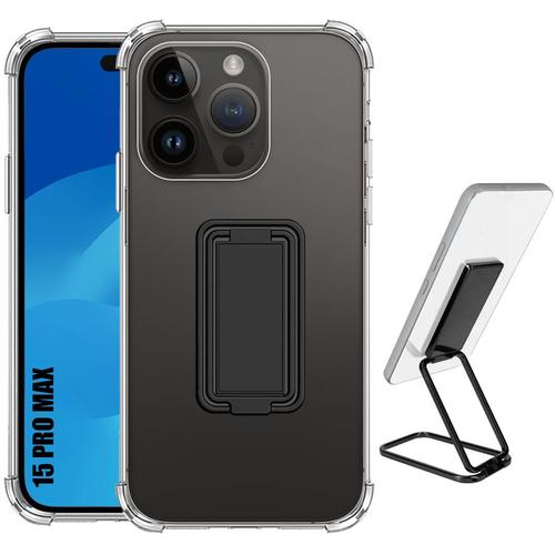 Coque Pour Iphone 15 Pro Max - Silicone Ultra Slim Antichoc Avec Support Réglable Métal Argenté - E.F.Connection