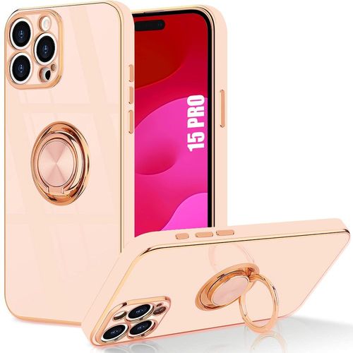 Coque Anneau Pour Iphone 15 Pro Rose Elégant Antichoc Anti-Rayures Luxe Tpu Souple - E.F.Connection
