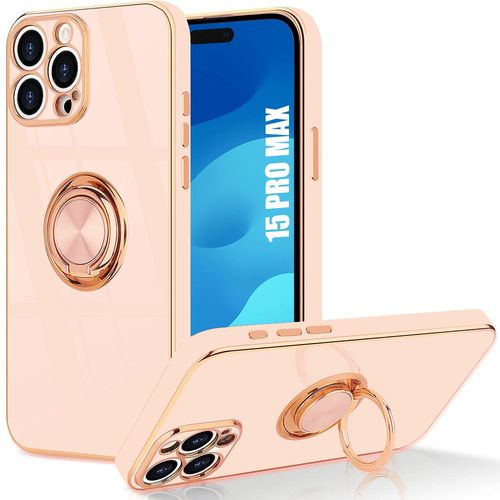 Coque Silicone Pour Iphone 15 Pro Max, Protection Tpu Souple Antichoc Avec Anneau Support Rose - E.F.Connection