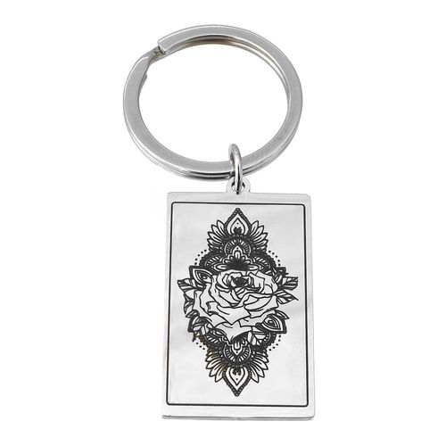 Porte-Clés Fleur De Lotus Dans Un Rectangle Acier Inoxydable
