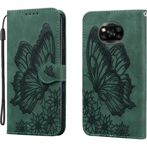 Coque Pour Xiaomi Poco X3 Nfc/Poco X3 Pro Housse Etui En Cuir Pu Rétro Portefeuille De Protection Fonction Stand Fente Carte Pour Xiaomi Poco X3 Nfc/ X3 Pro Coque Vert