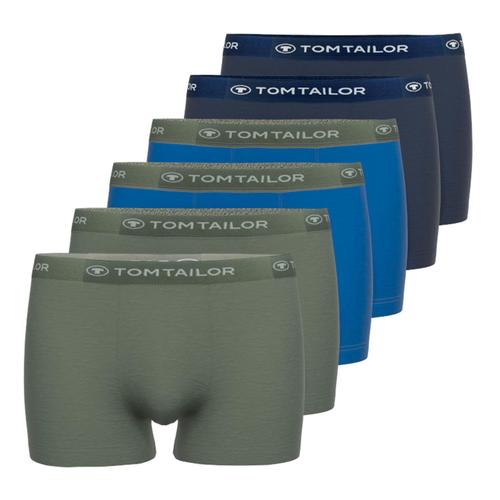 Tom Tailor Boxers Homme, Pack De 6 - Hip Pants, Coton, Logo,Uni Bleu Foncé/Bleu/Kaki M (Medium)