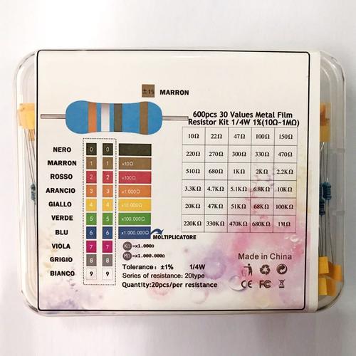 Kit de résistance à film métallique, 30 valeurs x 20 pièces, 600 W, 1% ohms   1 M ohm, 1/4 pièces/lot