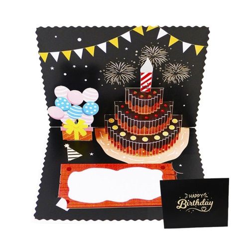 Cartes pop-up d'anniversaire 3D Blow Out LED Light Candle Cartes d'anniversaire musicales 3D M76D