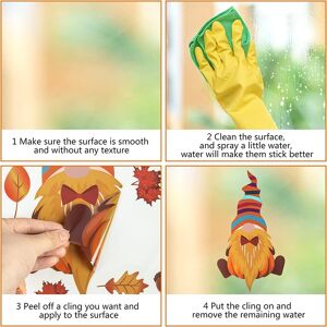 Autocollants Déco Fenêtre Automne - 9 Feuilles PVC Double Face Gnome Feuilles érable - Déco Halloween Thanksgiving