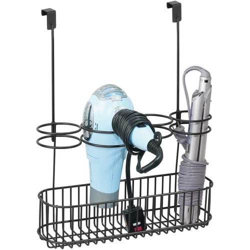 Porte sèche-cheveux sans perçage ? grande étagère de porte pour sèche-cheveux ? rangement de salle de bain optimal pour fer à friser, lisseur et sèche-cheveux