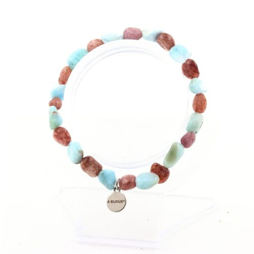 Bracelet Larimar De République Dominicaine + Rubis Du Brésil. Taille Fabriqué En France.