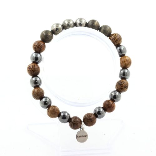 Bracelet Pyrite D'espagne + Perles Hématite + Bois 8 Mm. Fabriqué En France.