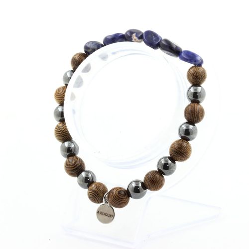 Bracelet Sodalite Du Brésil + Perles Hématite + Bois 8 Mm. Fabriqué En France.