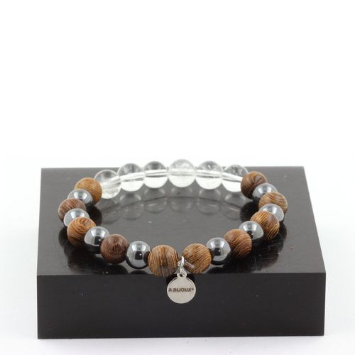 Bracelet Perles Quartz + Hématite + Bois 8 Mm. Fabriqué En France.