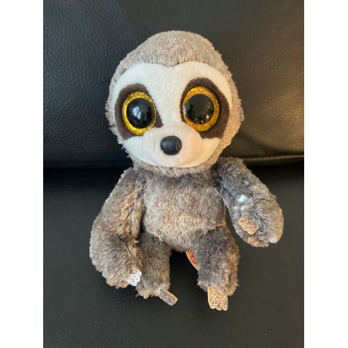 Peluche Doudou Animal Gros Yeux Dorés Corps Gris Brillant Ty 18 Cm