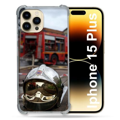 Coque Renforcée En Verre Trempé Pour Iphone 15 Plus (6.7) Pompier Casque Camion