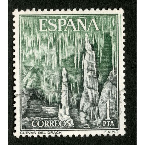 Timbre Oblitéré Espana, Cuevas Del Drach, Correos, 1 Pta