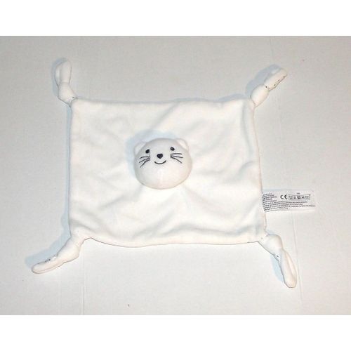 Doudou Chat Blanc Monop Mouchoir Etoilés Derriere