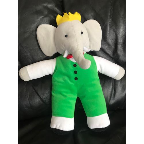 Peluche Doudou Elephant Babar Gris Vert Lansay 38 Cm