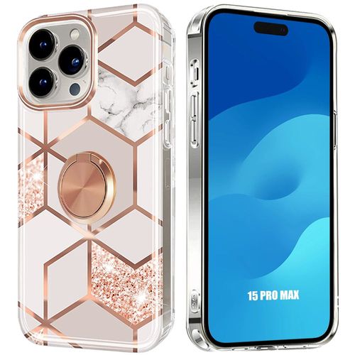 Coque Pour Iphone 15 Pro Max Silicone Couleur Rose Marbre Avec Anneau Support - E.F.Connection