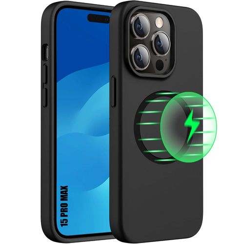 Coque Silicone Pour Iphone 15 Pro Max, Protection Antichoc Avec Cercle Métal Mat Noir - E.F.Connection