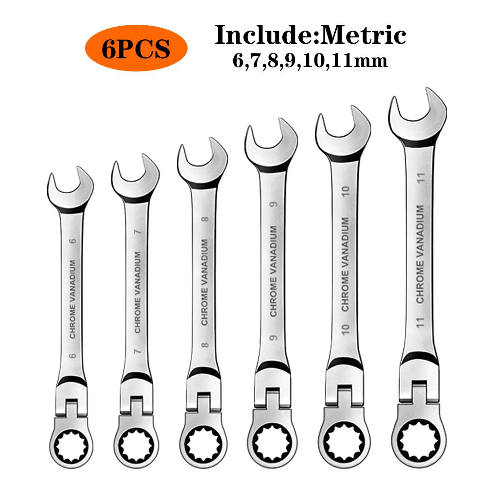 6Pcs (6 à 11mm) Jeu De Clé Mixte à Cliquet Outil à Main Métrique Ensemble De Clé Plate Flexible Chrome Vanadium Bricolage Outils De Garage