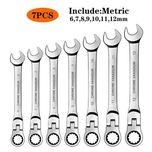 7Pcs (6-12mm) Jeu De Clé Mixte à Cliquet Outil à Main Métrique Ensemble De Clé Plate Flexible Chrome Vanadium Bricolage Outils De Garage