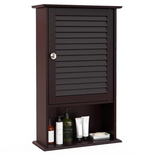 Costway Armoire Murale Pour Salle De Bain, Armoire À Pharmacie Avec Étagère Réglable, Porte Persienne Et Étagère Ouverte, Marron