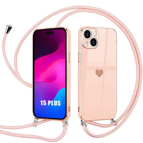Coque Cordon Pour Iphone 15 Plus, Antichoc Motif Coeur Anti-Rayures Souple - Rose - E.F.Connection