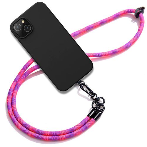 Coque Cordon Pour Iphone 15 Plus, Silicone Noir Antichoc Avec Cordon Amovible Rose - E.F.Connection