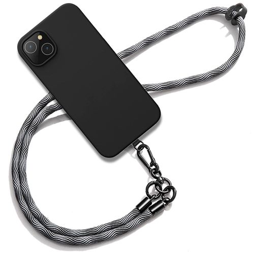 Coque Cordon Pour Iphone 15 Plus, Silicone Souple Noir Anti-Rayures Avec Cordon Gris - E.F.Connection