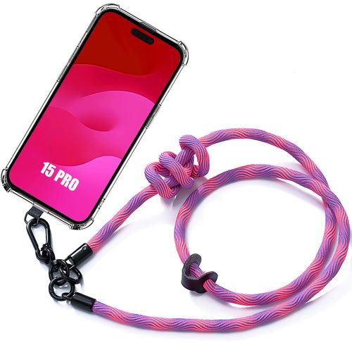 Coque Lanière Pour Iphone 15 Pro, Antichoc Anti-Rayures Avec Lanière Détachable Rose - E.F.Connection