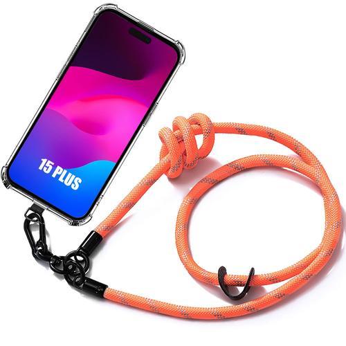 Coque Lanière Pour Iphone 15 Plus - Antichoc Protection Renforcée Avec Lanière Robuste Orange - E.F.Connection