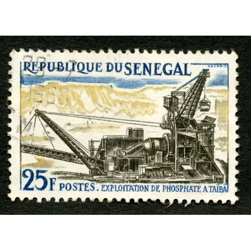 Timbre Oblitéré République Du Sénégal, 25 F, Postes, Exploitation De Phosphate, À Taiba,