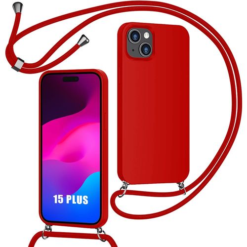 Coque Pour Iphone 15 Plus, Protection Souple Antichoc Protection Silicone Avec Cordon Rouge - E.F.Connection