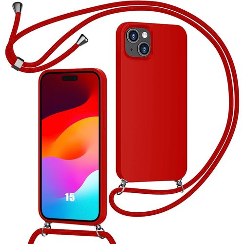 Coque Bandoulière Pour Iphone 15 Souple Anti-Choc Anti-Rayure Silicone Rouge - E.F.Connection