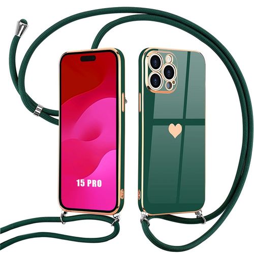Coque Bandoulière Pour Iphone 15 Pro, Anti-Choc Anti-Rayure Protection Silicone Vert Nuit - E.F.Connection