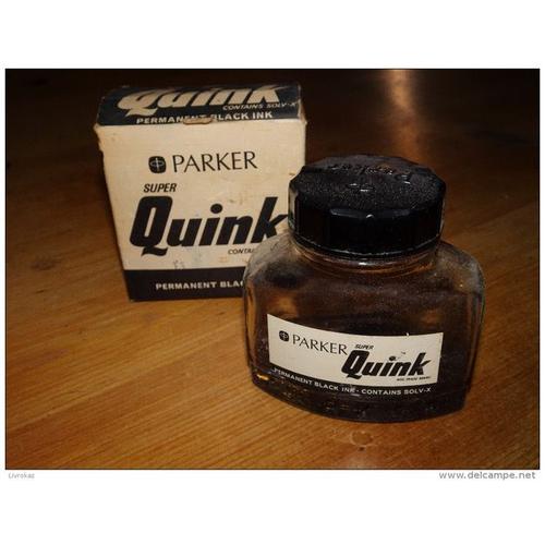 Flacon D'encre Noire, Permanent Black Ink, Parker Super Quink, Contains Solv-X, Flacon Vide, Etat D'usage