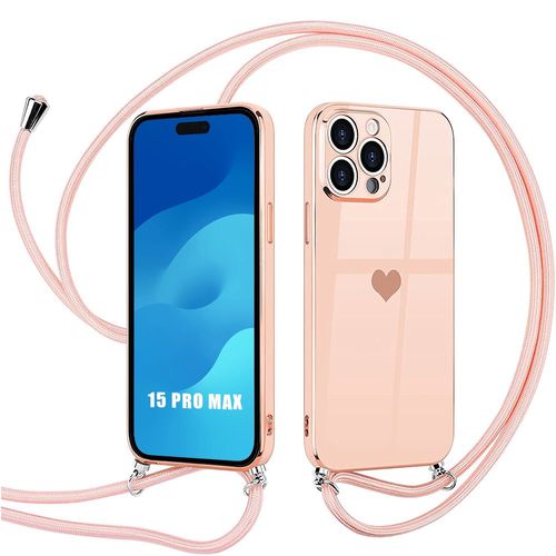 Coque Cordon Pour Iphone 15 Pro Max Antichoc Motif Coeur Anti-Rayures Ultra Slim Léger - Rose - E.F.Connection