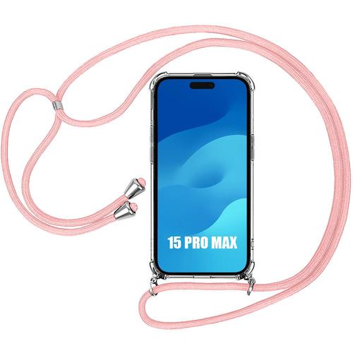 Coque Pour Iphone 15 Pro Max Protection Antichoc Renforcée Avec Cordon Rose - E.F.Connection