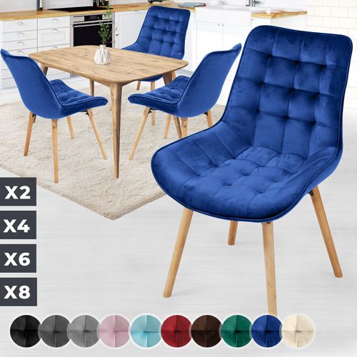 Miadomodo® Chaise De Salle À Manger En Velours - Lot De 4, Pieds En Hêtre, Style Rétro, Rembourrées, Bleu - Chaise Scandinave Pour Salon