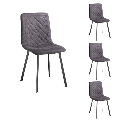 Lot De 4 Chaises Treviso Avec Revêtement En Tissu Et Structure En Métal Noir, Chaise De Salle À Manger Coloris Gris