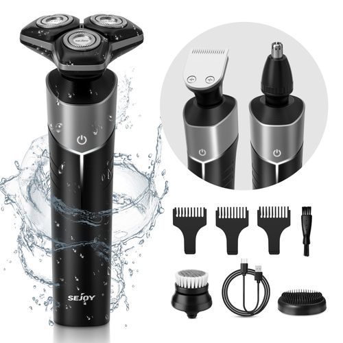 Rasoir Électrique Pour Hommes Sejoy Deux Vitesses-Rasoir Flottant 3d, 5 En 1 Rasoir Barbe Rasoir Nez Tondeuse Cheveux Tondeuse, Gris