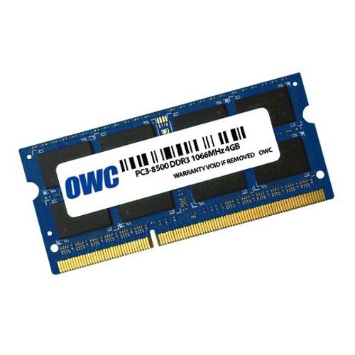 OWC 4.0GB PC-8500 DDR3 1066MHz SO-DIMM 204 Pin SO-DIMM Module de mise à niveau de la mémoire PC3-8500 (1 x 4GB, 1066 MHz, RAM DDR3, SO-DIMM), Mémoire vive