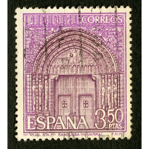 Timbre Oblitéré Espana, Igl. Sta. Sangussa, Navarra, 3.50 Ptas, Correos